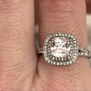 Double Halo crystal center ring Macy’s silver tone